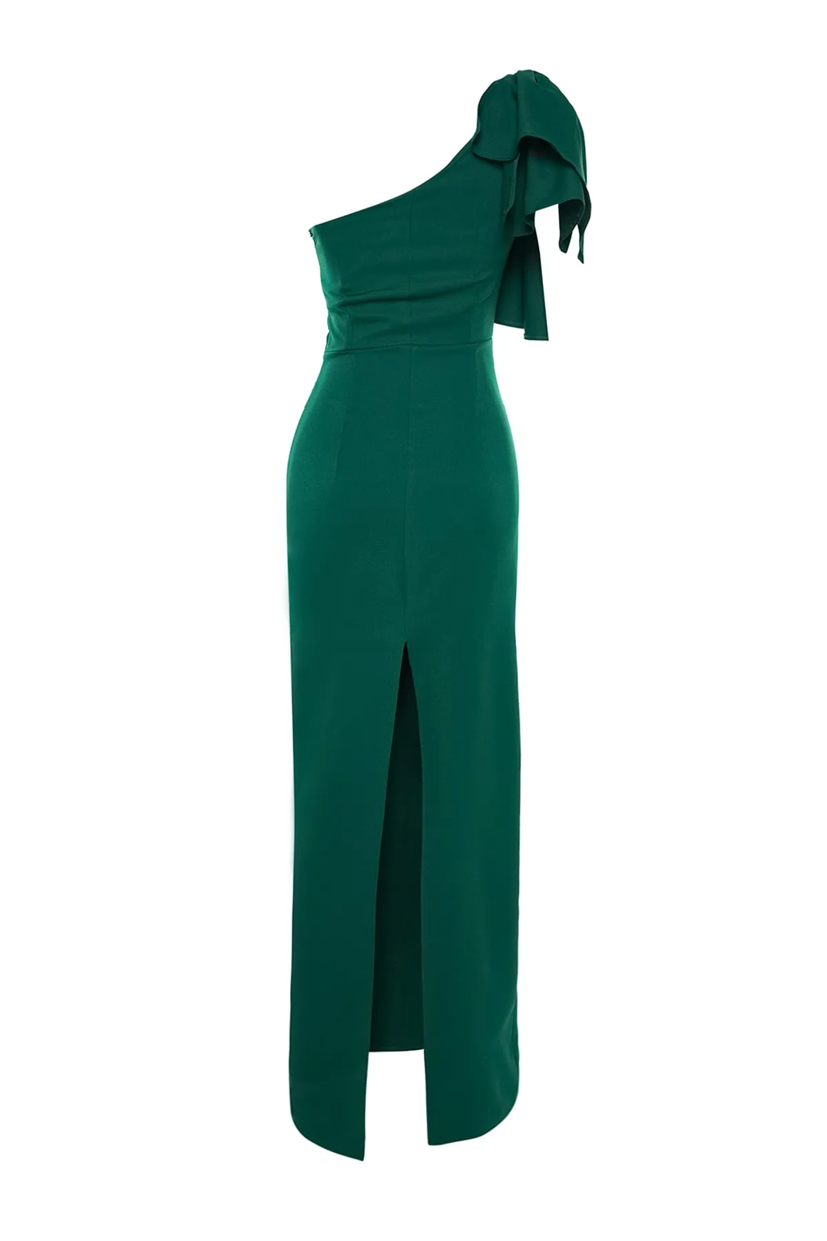 Trendyol Collection  Smaragdgrünes langes Abendkleid mit Taillenöffnung/Skater-Muster TPRSS23AE00095