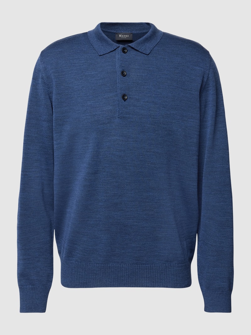 Strickpullover mit Polokragen in ozean blau meliert
