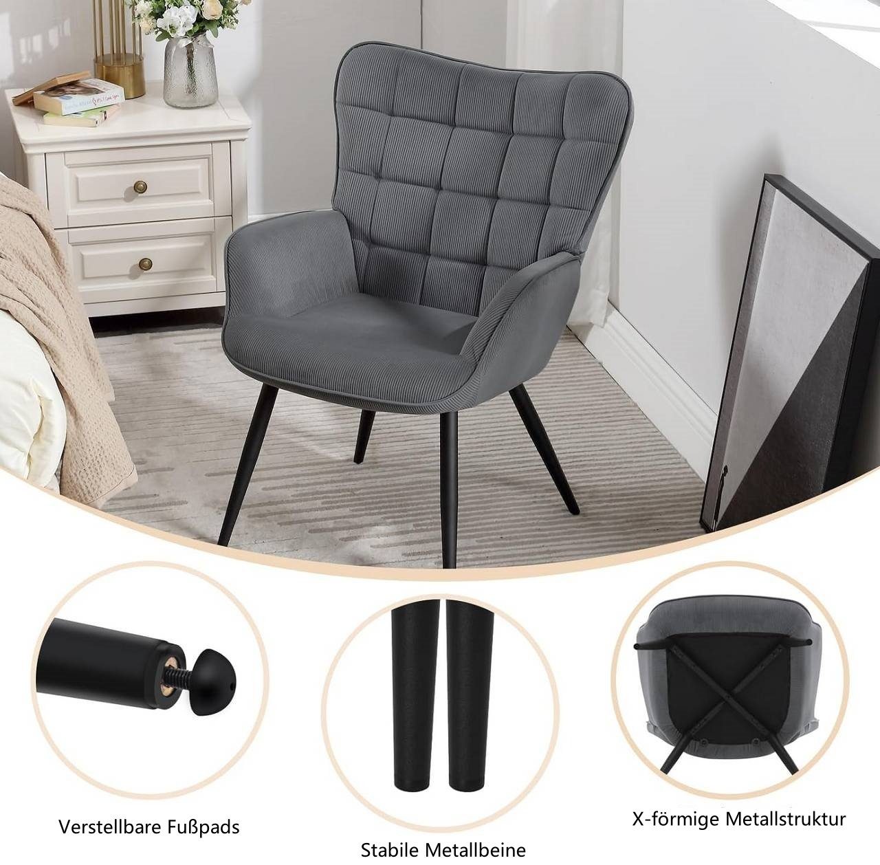 Woltu Relaxsessel (1-St), Ohrensessel Polstersessel mit Cordbezug