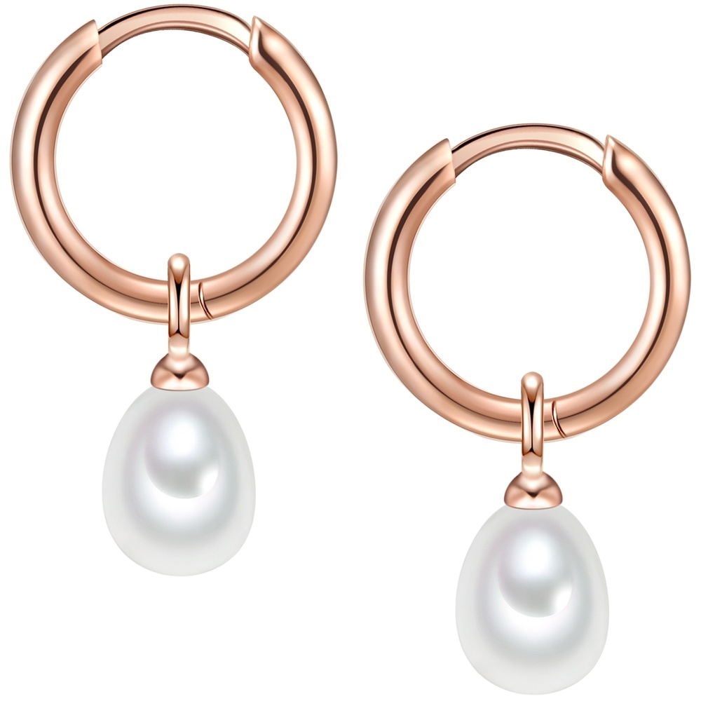 Valero Pearls Créoles en argent Argent sterling Perle de culture d'eau douce en Or rose Boucles d'oreilles