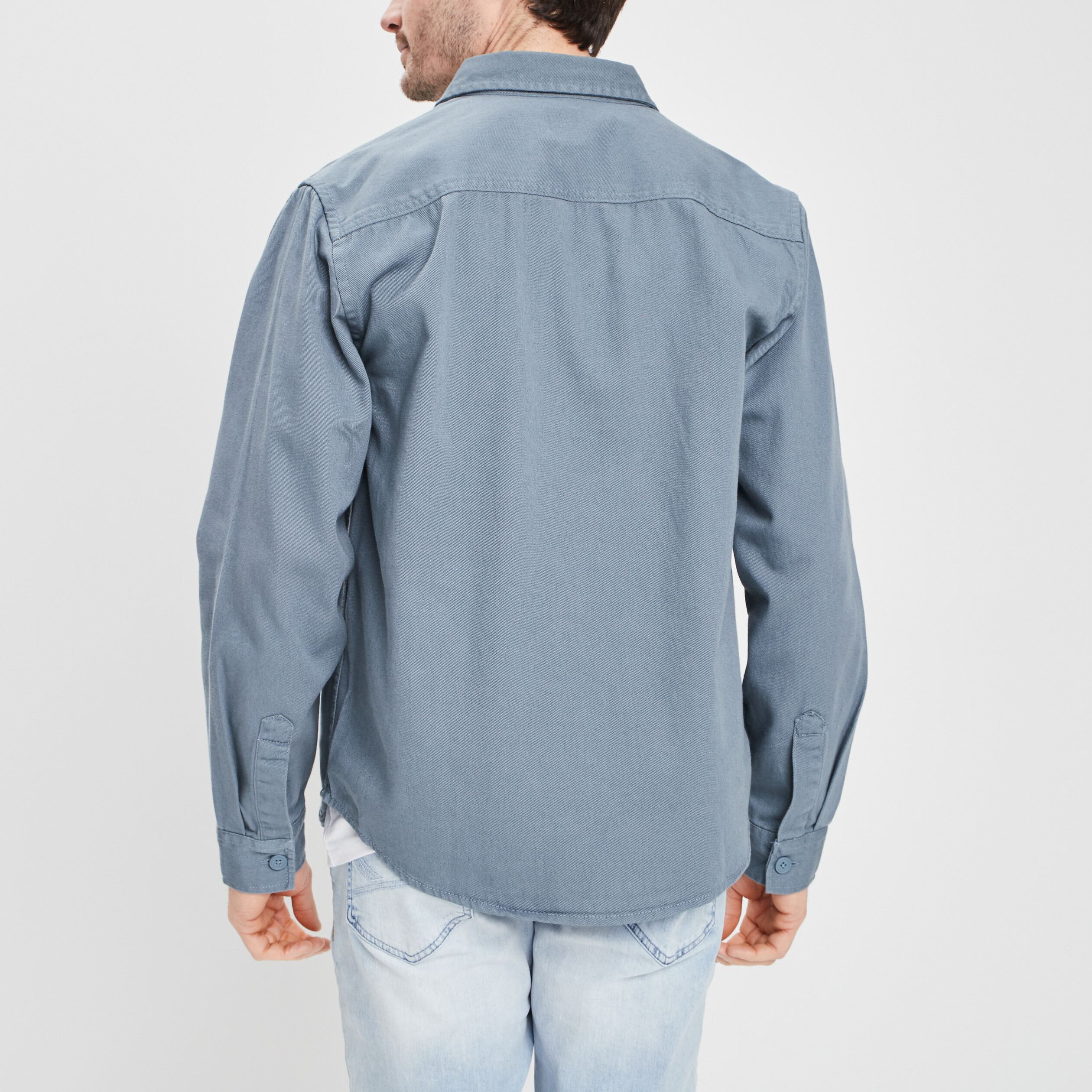 Chemise avec deux poches plaquées bleu gris homme | La Halle