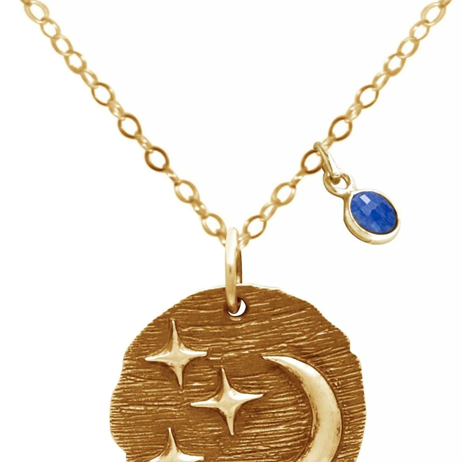 Kette mit Anhänger 'Mond und Sterne Antik Saphir'