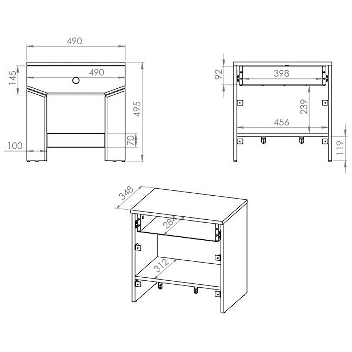 Jugendzimmer-Set Terni 4-teilig mit Kleiderschrank, Sideboard, Bett und Nachtkonsole