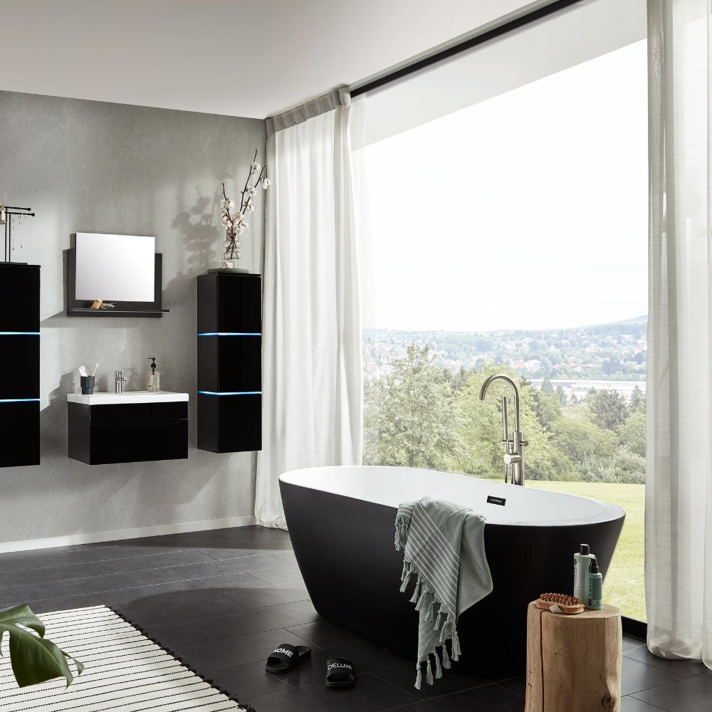 HOME DELUXE Badewanne Freistehende Badewanne CODO Black Editio…, inkl. komplettem Zubehör I Acrylwanne