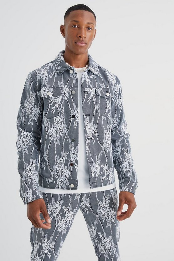 Jeansjacke mit Spitzen-Overlay