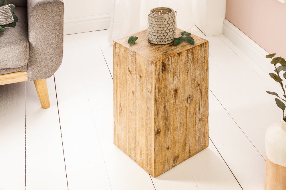 riess-ambiente Beistelltisch COLUMNA 50cm natur / teakgrau gekälkt, Massivholz · Deko-Säule · Handarbeit · Akazie