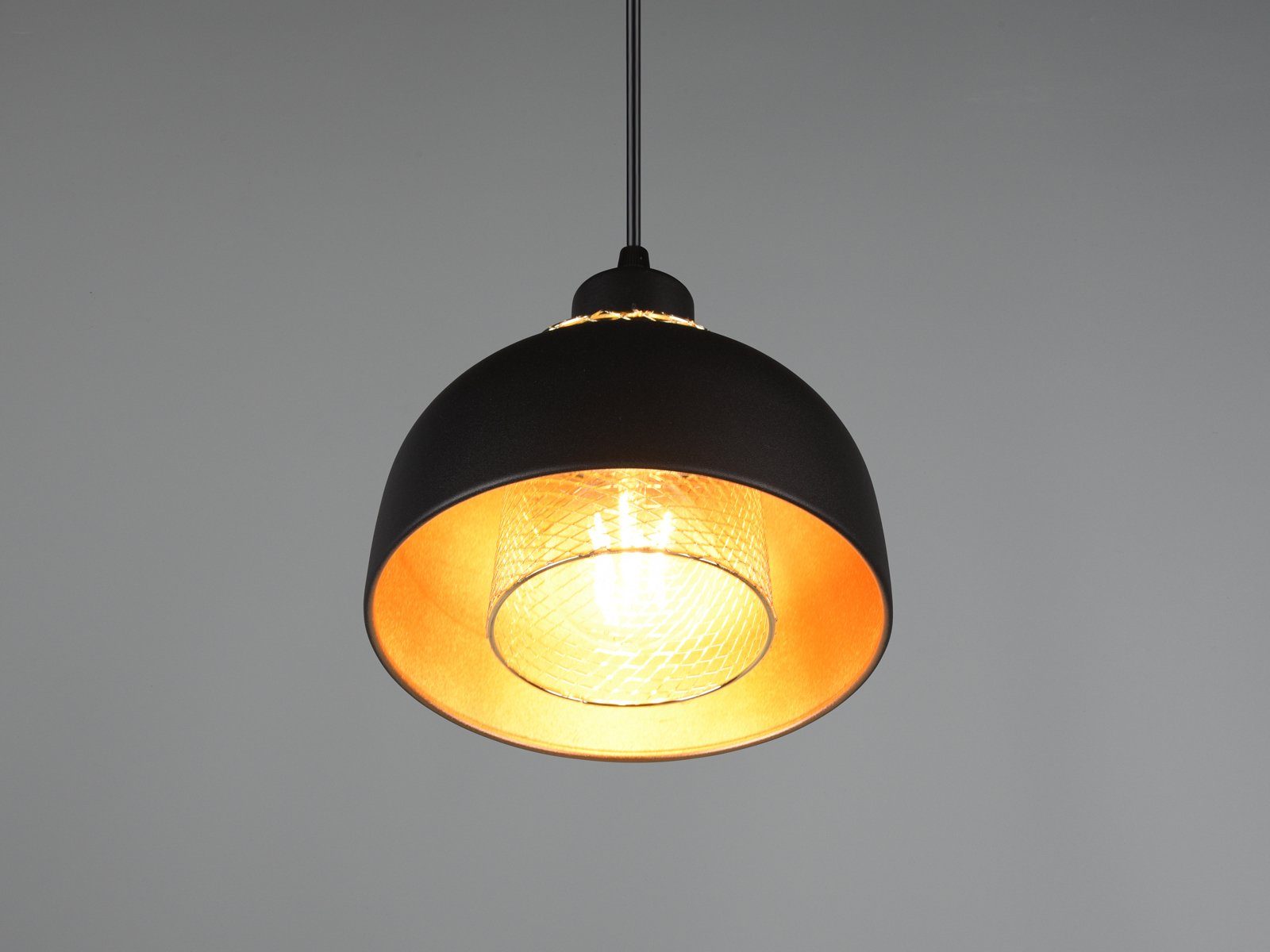 meineWunschleuchte LED Pendelleuchte, Dimmfunktion, LED wechselbar, warmweiß, Designer Esstischlampe einflammig über Kücheninsel Schwarz Gold, 18cm