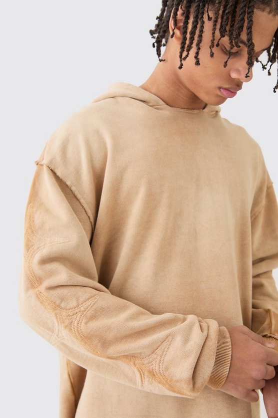 Kastiger gesteppter Oversize Hoodie mit rohem Saum
