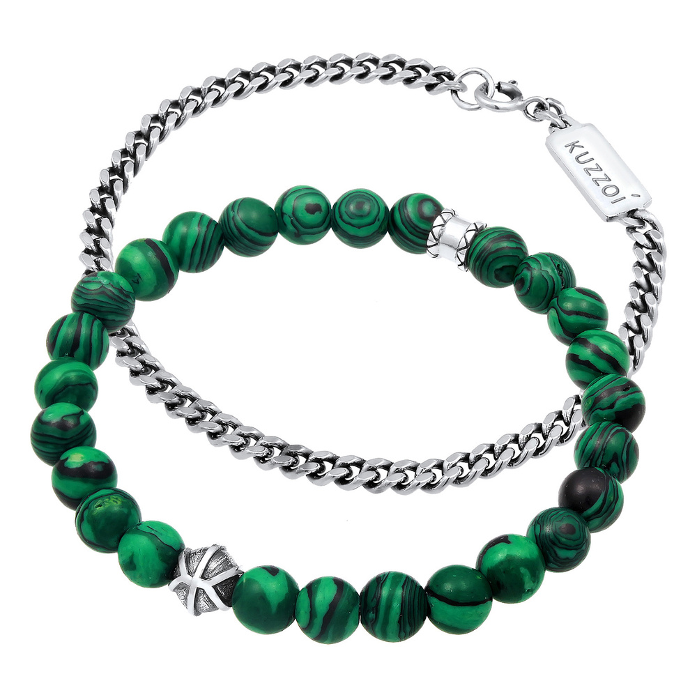 KUZZOI KUZZOI Bracelet Malachite Vert Trend Robuste Ensemble Bracelet Homme - (925/1000) Bracelet