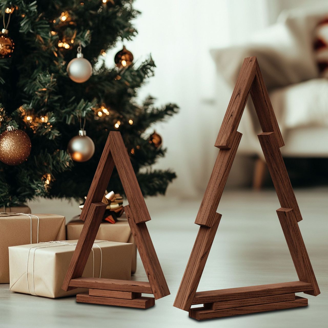 Pemicont Floranica Tannenbaum 2er-Set aus Kiefernholz Holztannenbäume - Braun