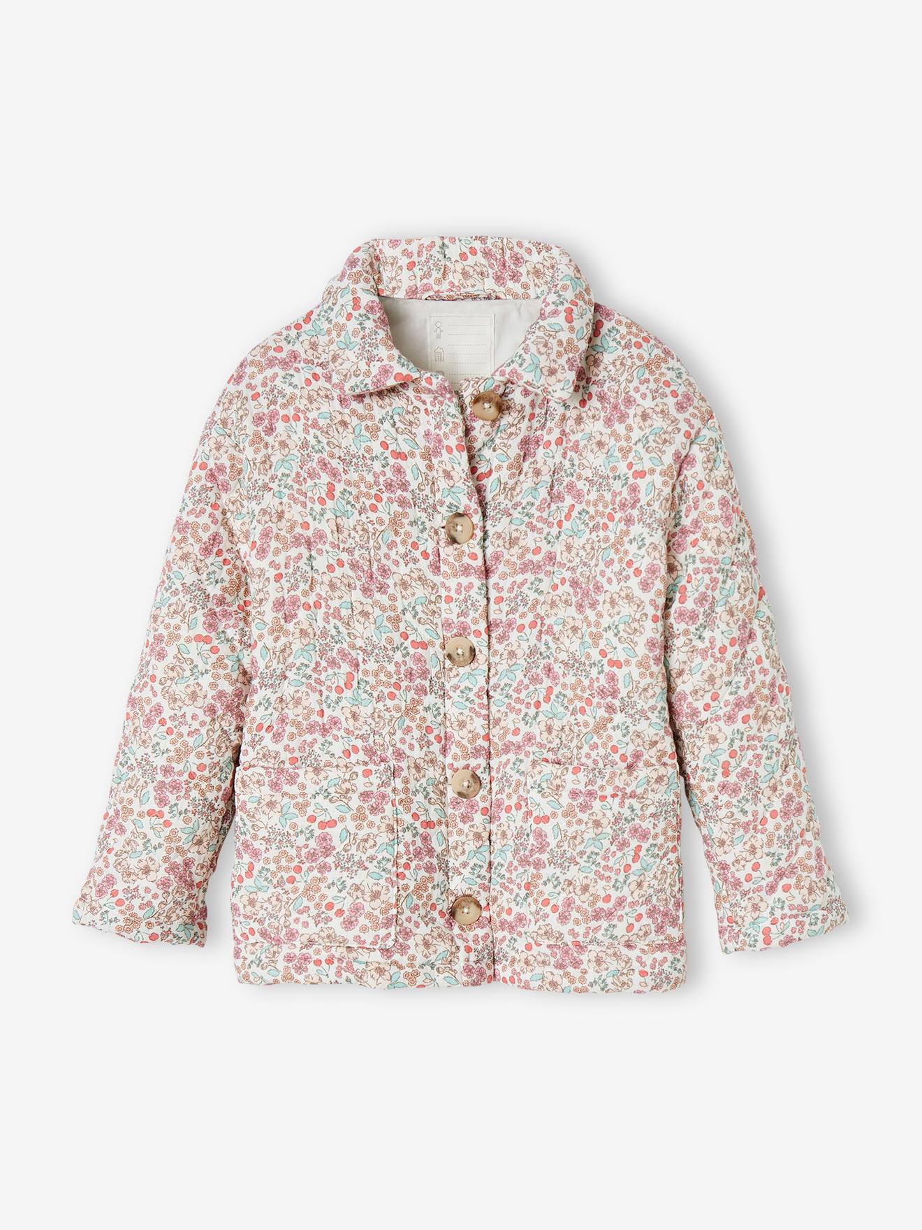 Veste matelassée imprimée fleurs fille écru