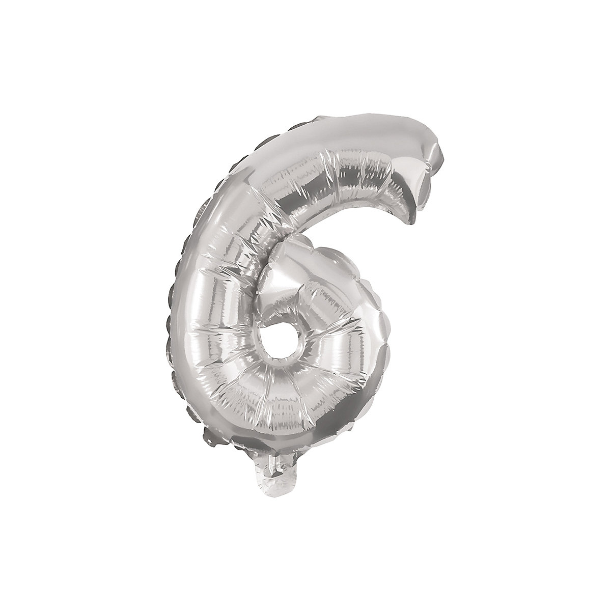Folienballon Zahl 6 silber, 35 cm, inkl. Pustehalm