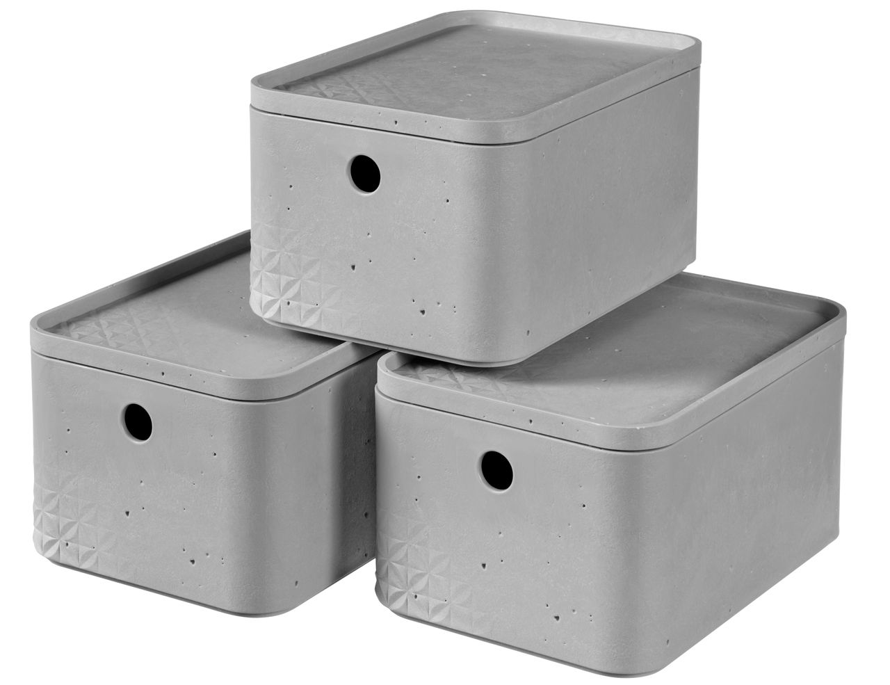 Curver 3-er Set BETON Box S mit Deckel hellgrau