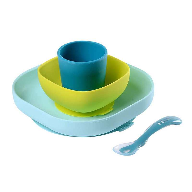 Coffret repas silicone 4 pièces bleu/vert Beaba
