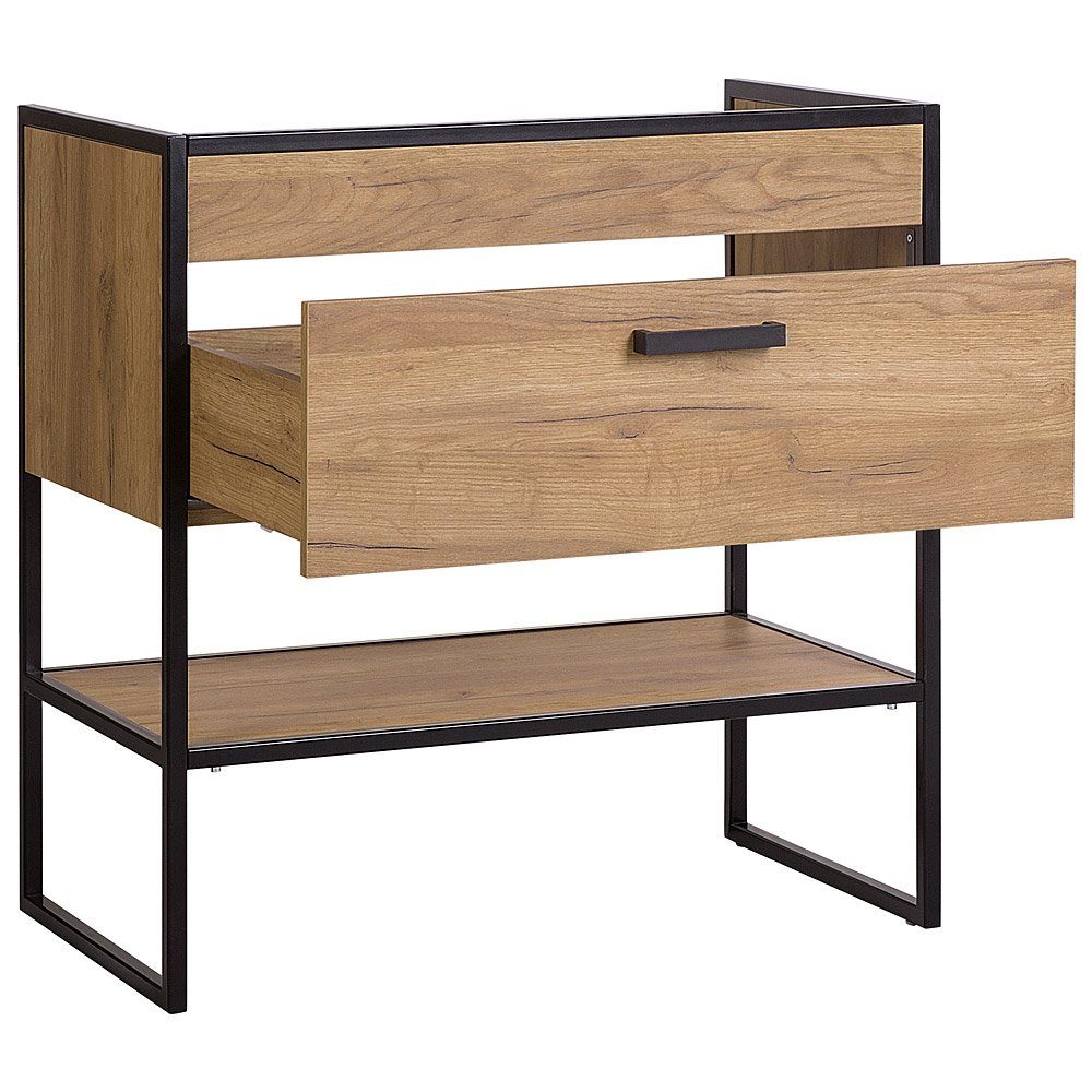 Lomadox Badmöbel-Set MANHATTAN-56, (4-St), Gold Craft Oak Eiche/schwarz 135/200/46cm