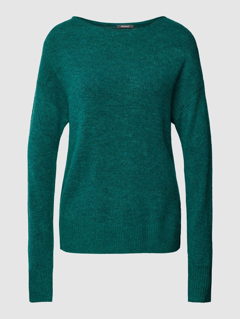 Strickpullover in melierter Optik in dunkelgrün meliert