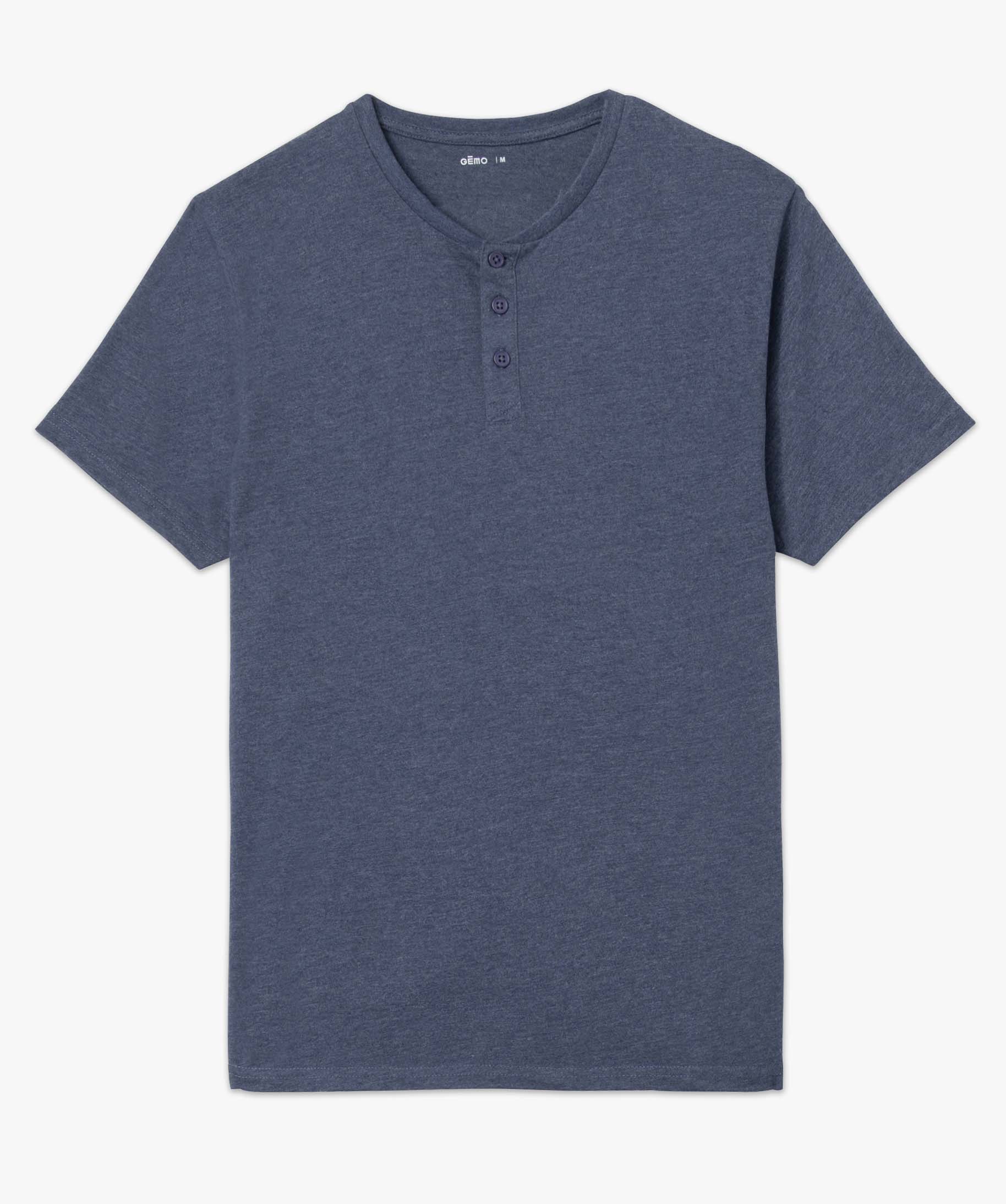 Tee-shirt homme col tunisien à manches courtes bleu | GEMO