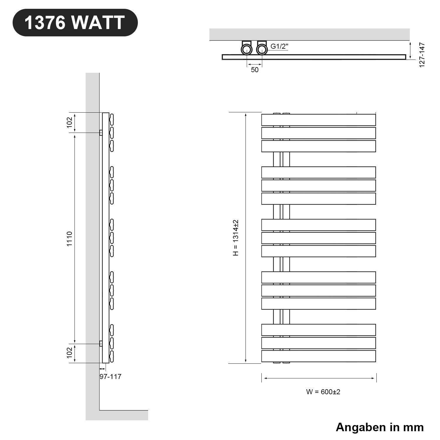 ELEGANT Badheizkörper Badheizkörper Weiß Heizkörper Design Handtuchtrockner Bad Warmwasser, ohne/mit Multiblock, flach, Mittelanschluss seitlich