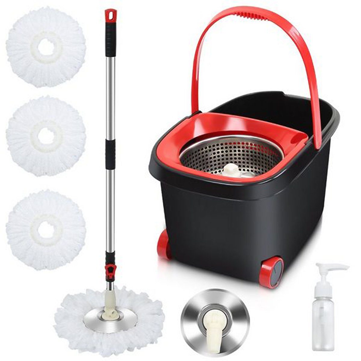 Hikeren Wischmopp Bodenwischer-Set mit Turbo,Leicht auswringen reinigen,3 Mikrofasertuch, Mit Putzeimer, drehbar