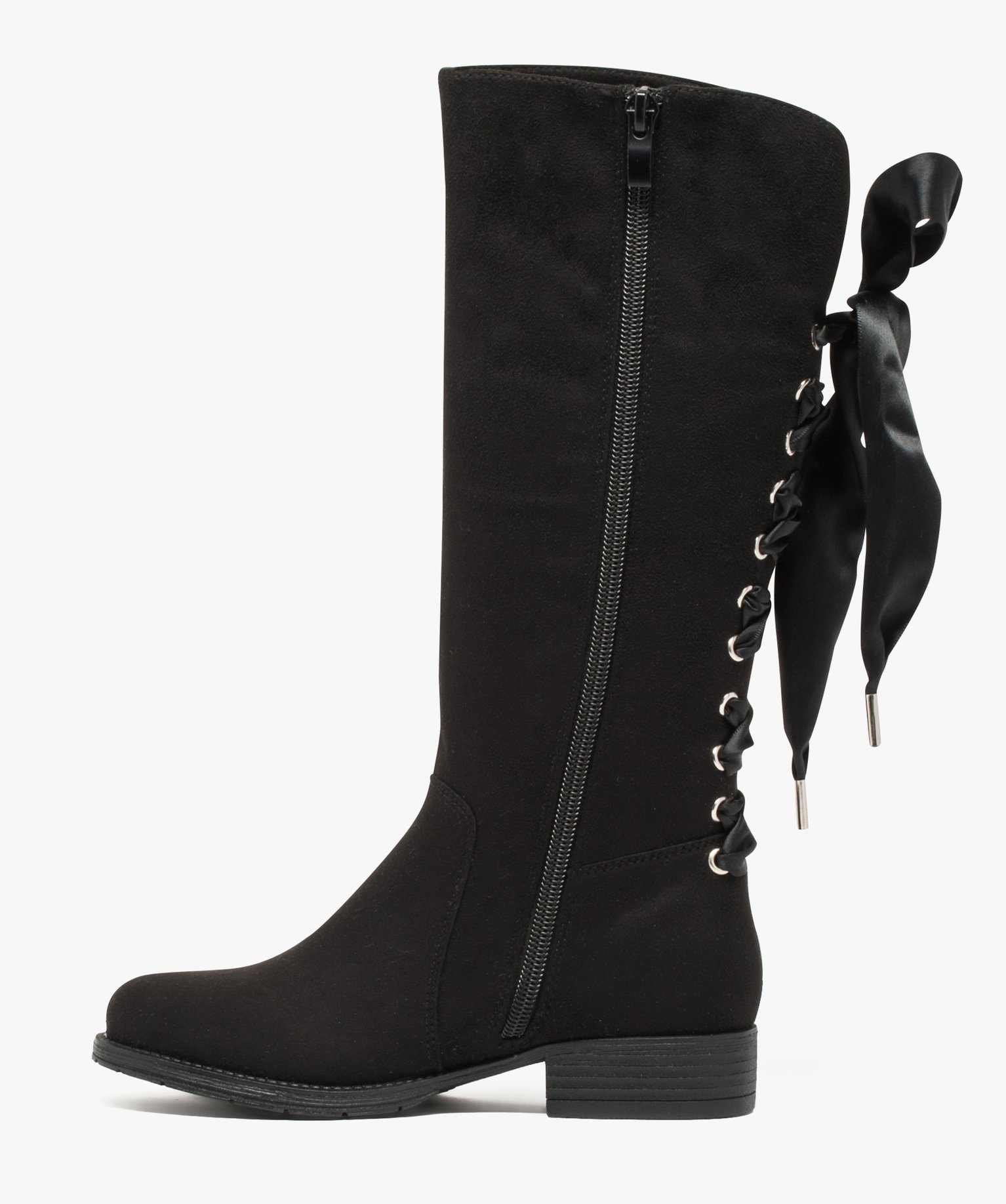 Bottes fille avec lacets rubans à l'arrière noir | GEMO