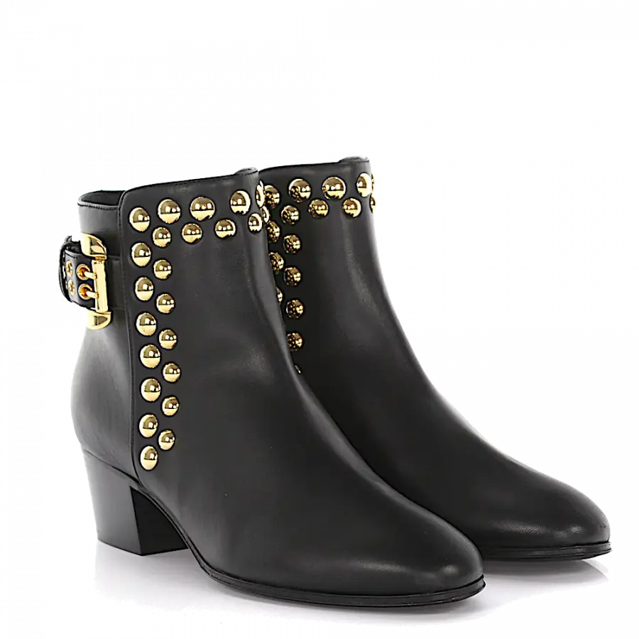 Giuseppe Zanotti - Stiefeletten Kalbsleder Nappaleder Nieten schwarz - schwarz