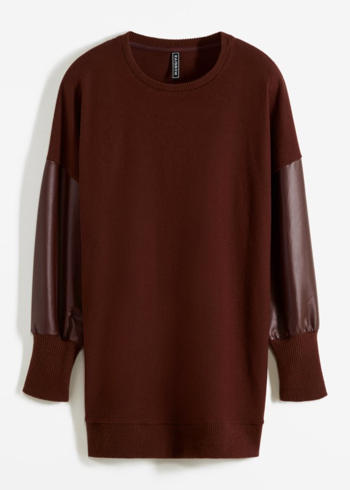 Strickshirt mit Lederimitatärmeln