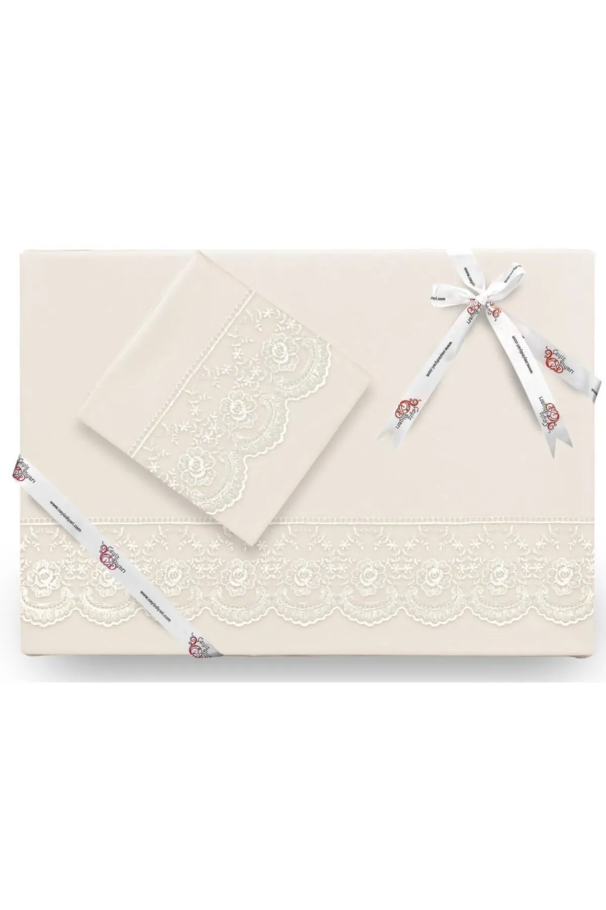 Çeyiz Diyarı  French Lace Kure Einzelbettbezug-Set, 4-teilig, Creme