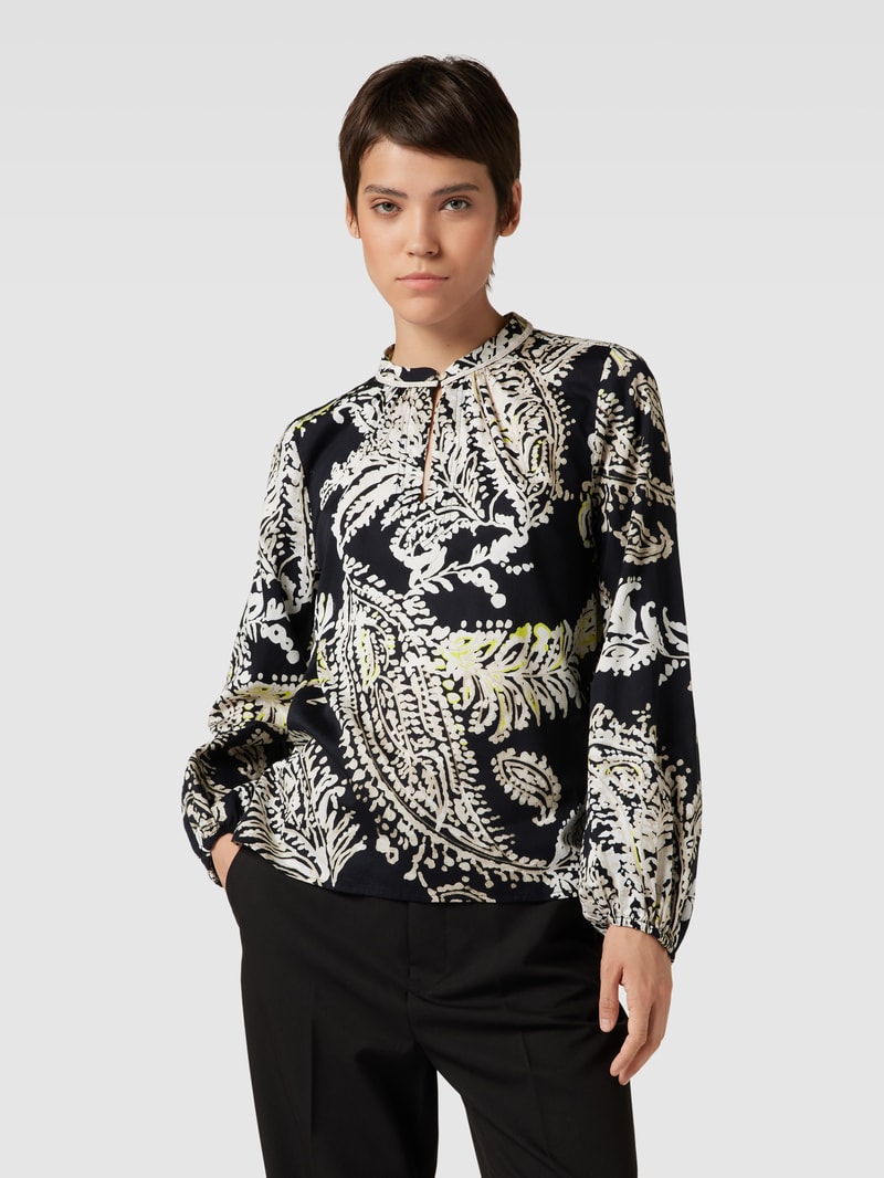 Bluse mit Paisley-Muster und Schlüsselloch-Ausschnitt in schwarz