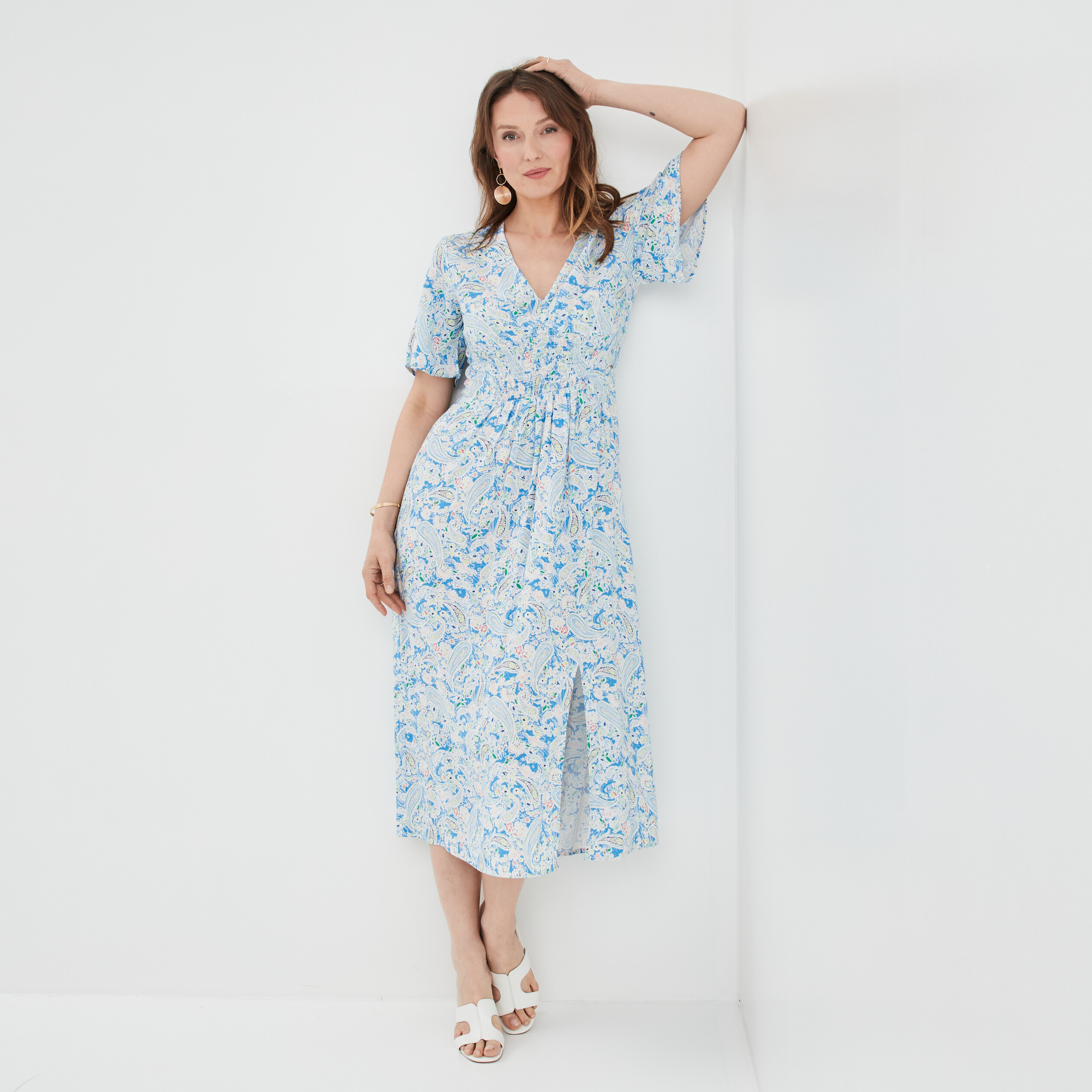 Robe longue droite Creeks blanc femme | La Halle