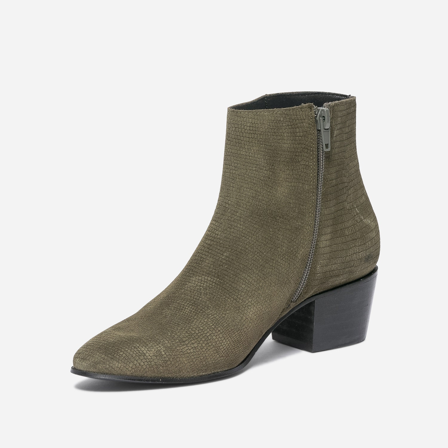 Boots TEXTO kaki éco-conçu cuir velours embossé