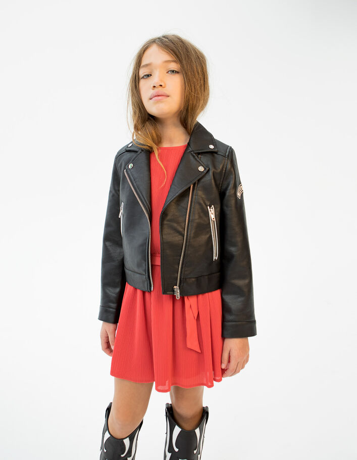 Blouson noir esprit motard ailes et clous dos fille