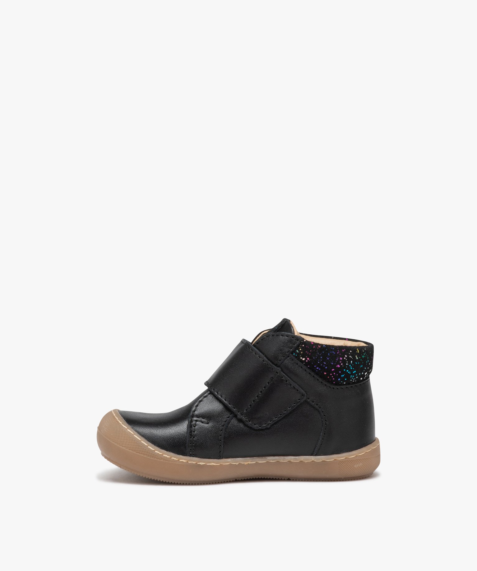 Chaussures premiers pas bébé fille en cuir uni avec col et... noir | GEMO