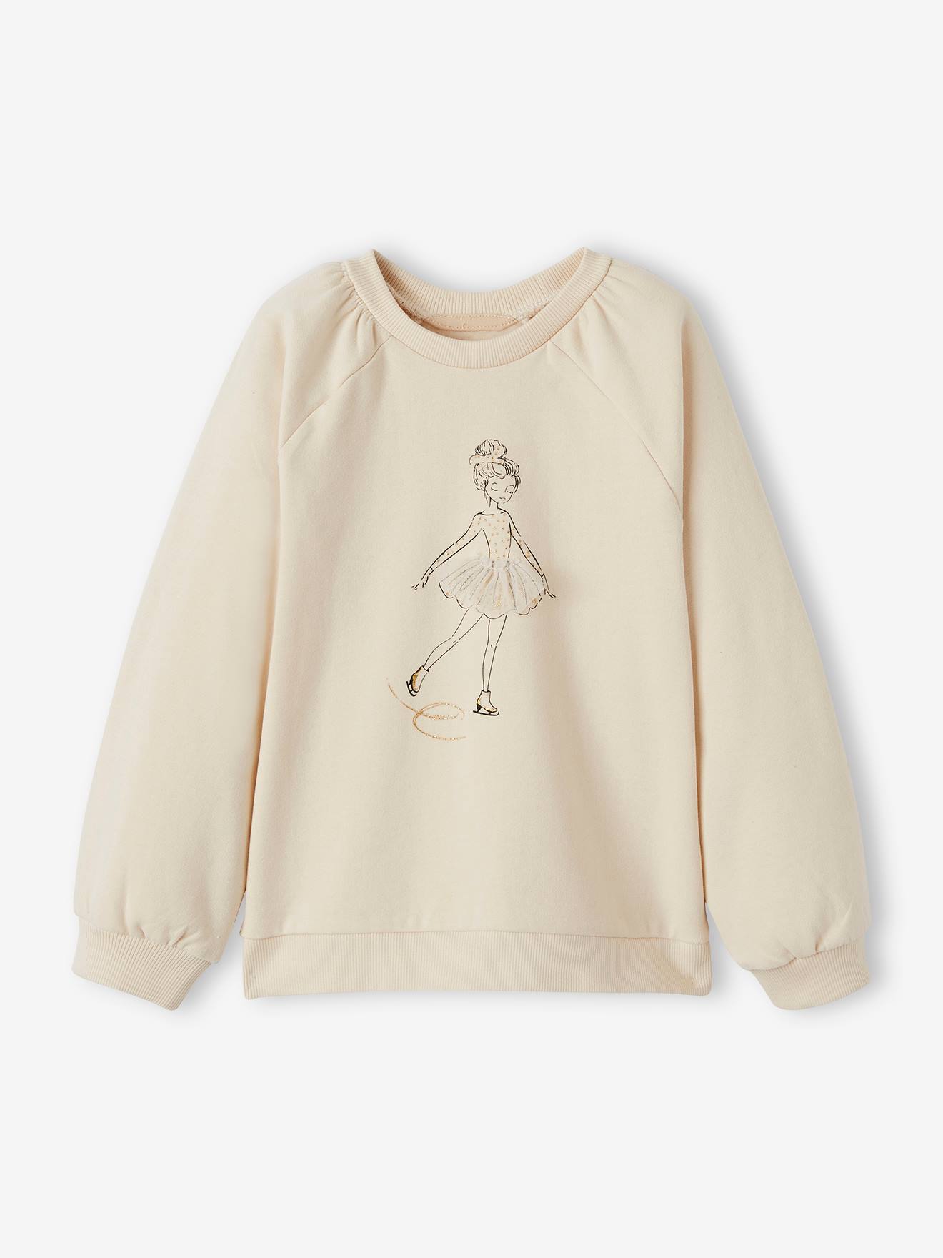 Sweat motif égérie avec détails fantaisie fille beige