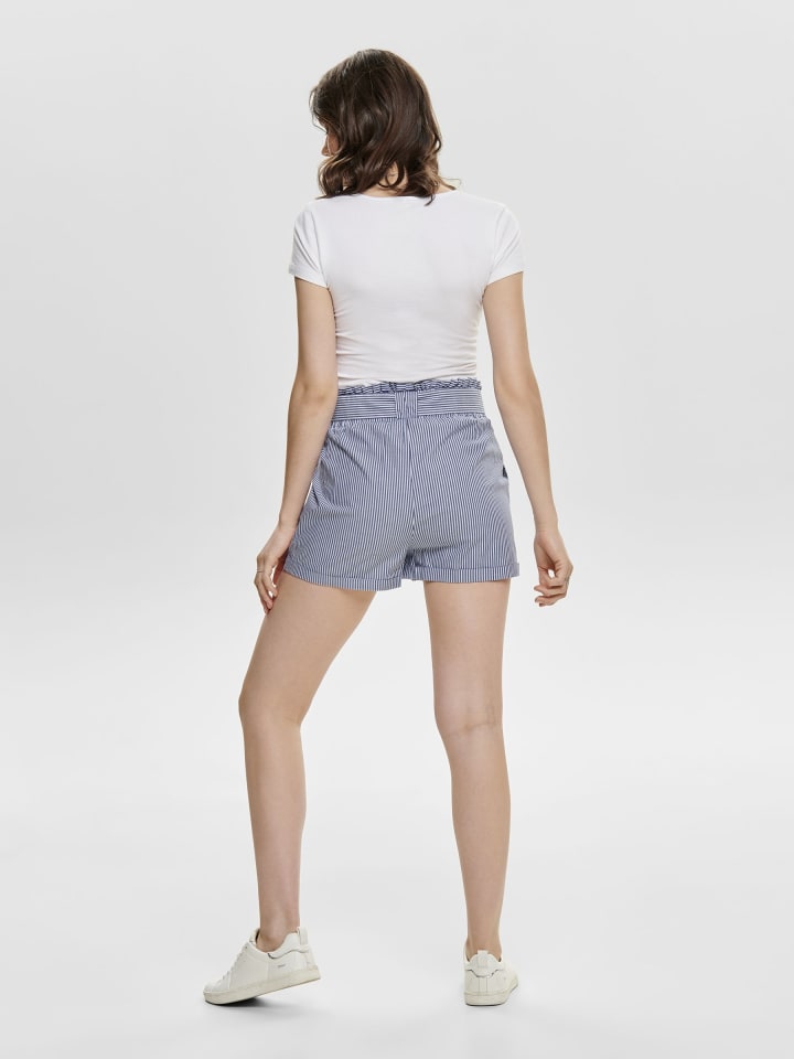 ONLY Shorts Kurze Paperbag Shorts mit Gürtel Mid Waist in Weiß-Blau günstig kaufen