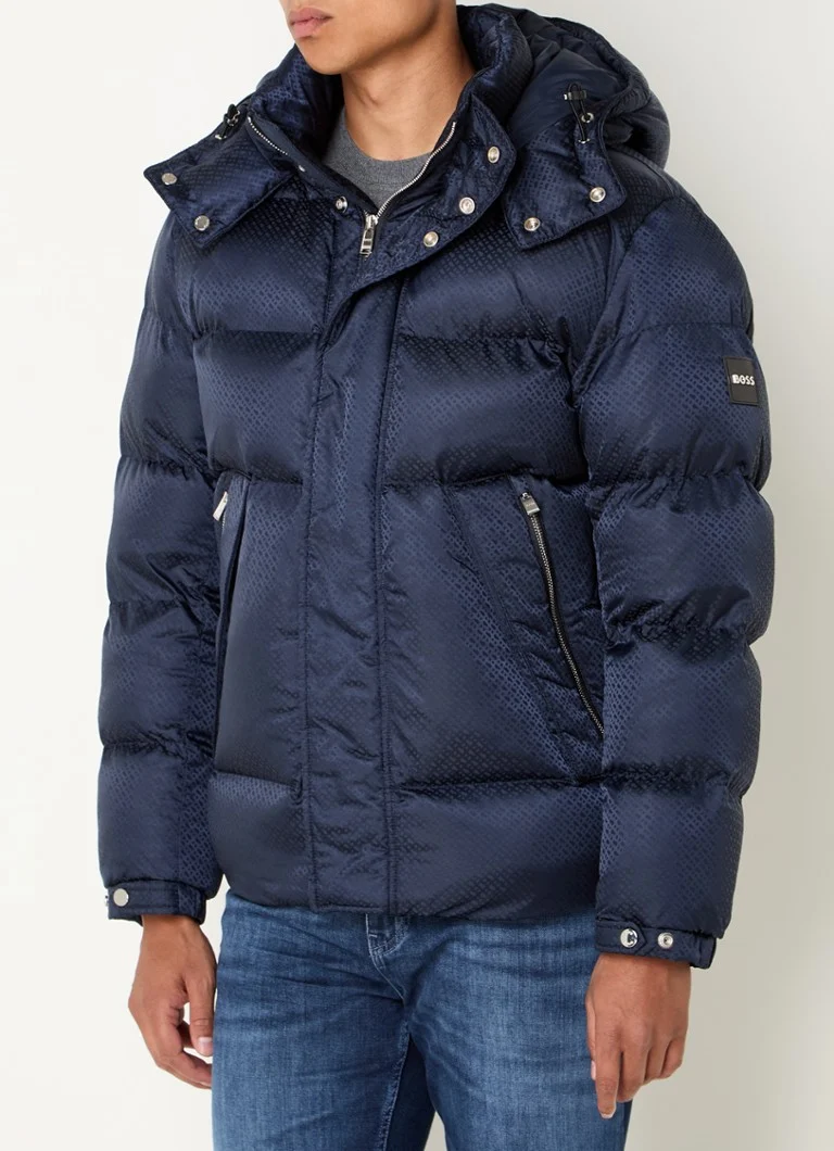 Jaqueta puffer HUGO BOSS H-Corbinian com capuz removível e estampa com o logotipo.