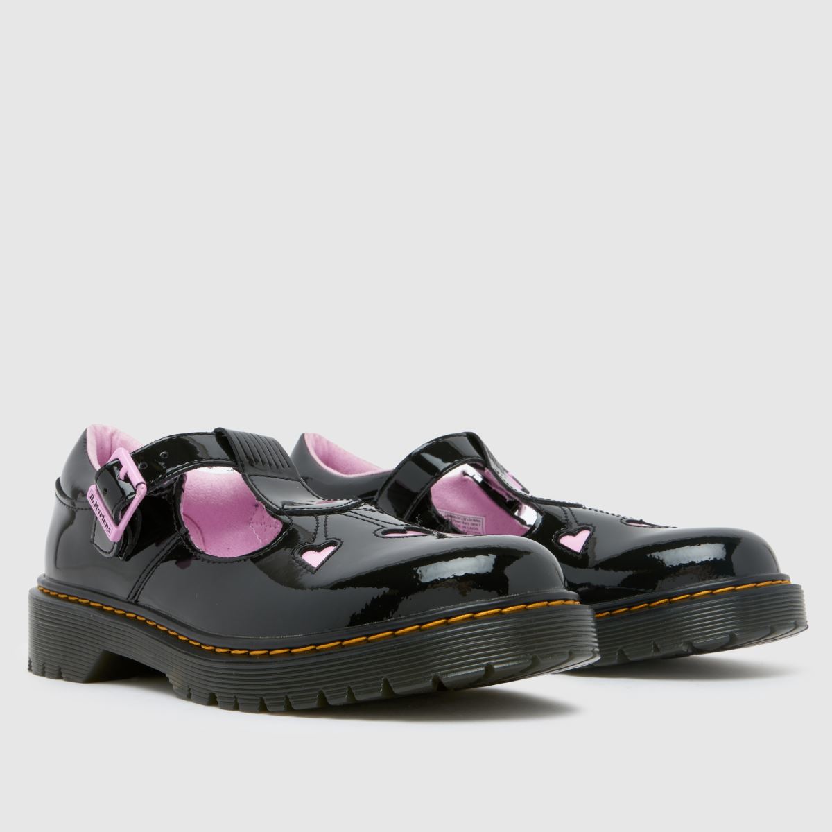 Dr Martens svarta & rosa bex heart mj flickor ungdomsskor