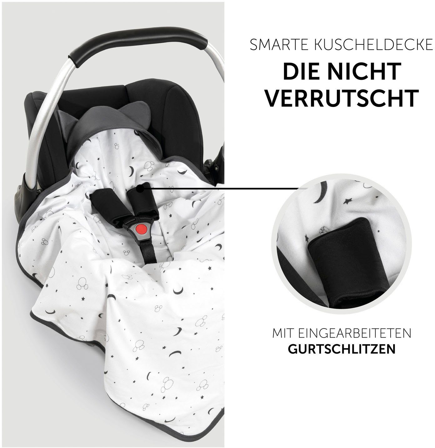 Babydecke Baby Einschlagdecke, Snuggle N Dream Mickey Mouse Anthracite, Hauck, mit Kapuze