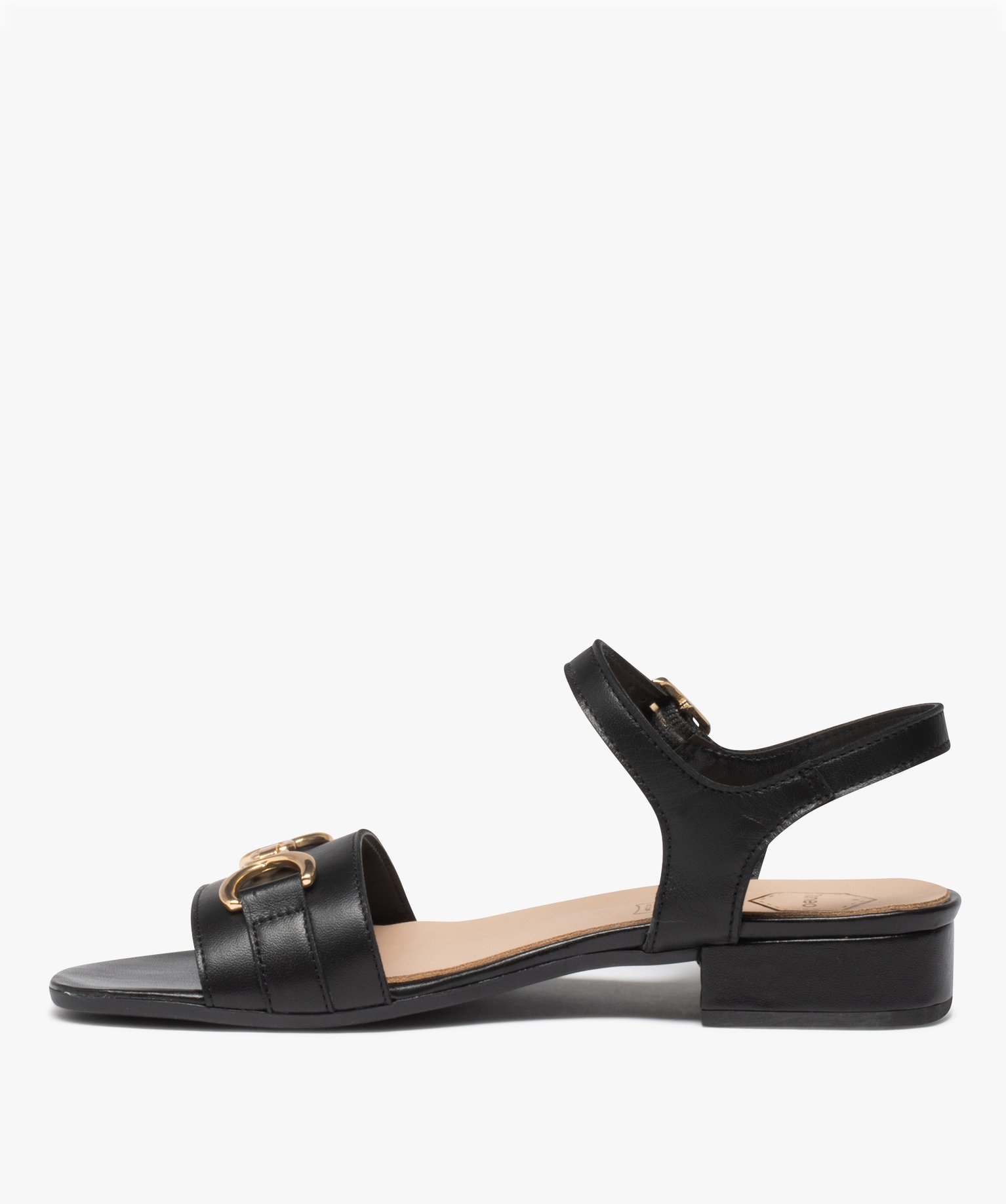 Nu-pieds femme unis à talon plat et bride à chane noir | GEMO