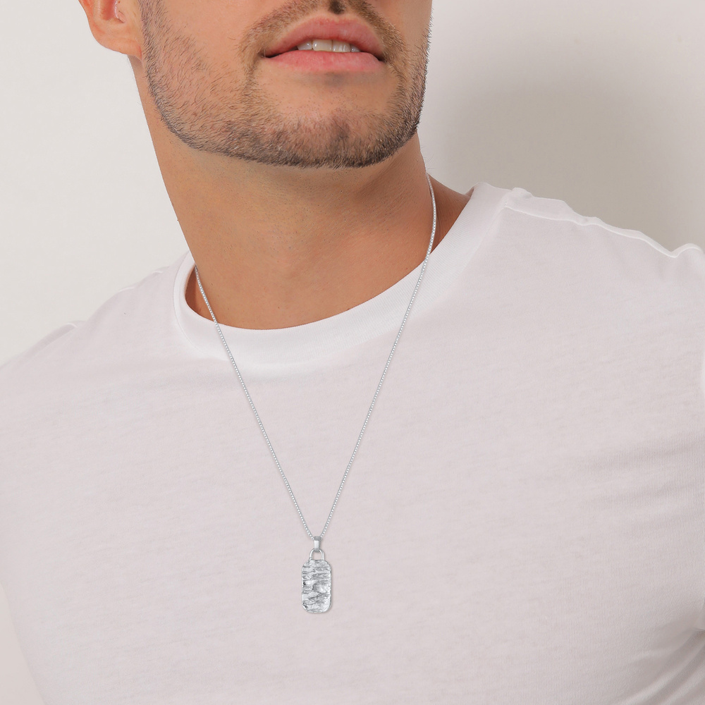 KUZZOI KUZZOI Collier Hommes Pendentif Plaque Martelé Military en argent sterling 925 collier