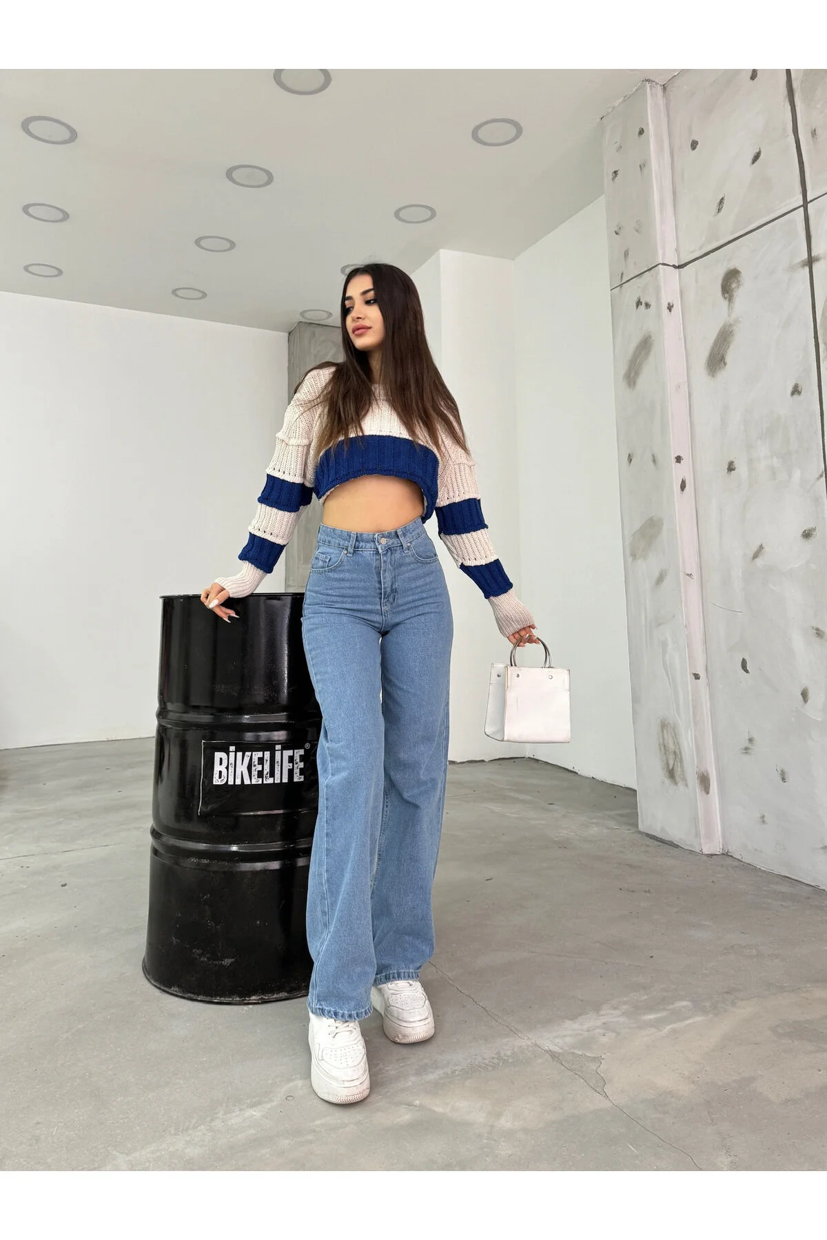BİKELİFE  Blaue Palazzo-Jeans mit hoher Taille