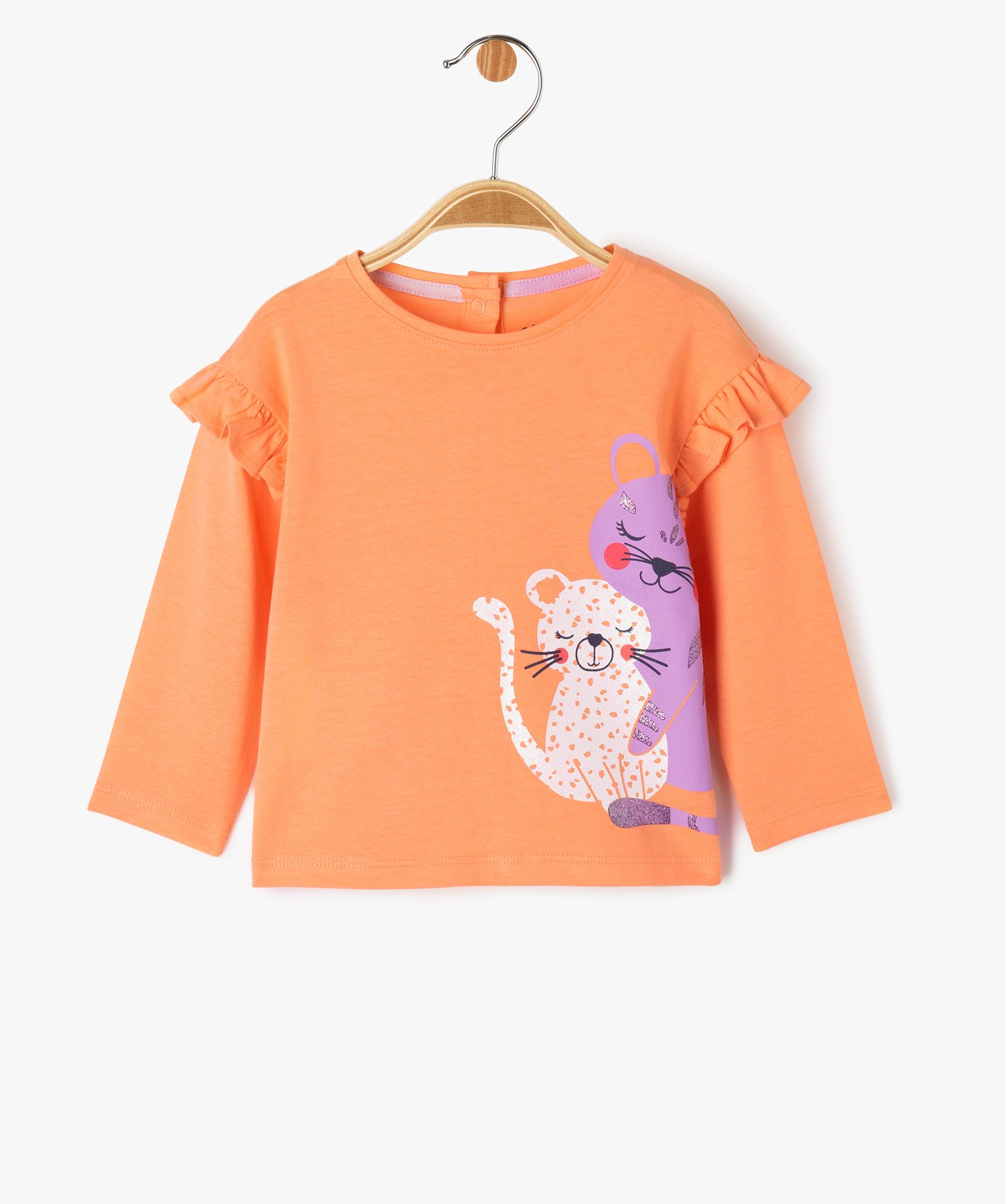 Tee-shirt manches longues à volant bébé fille orange | GEMO