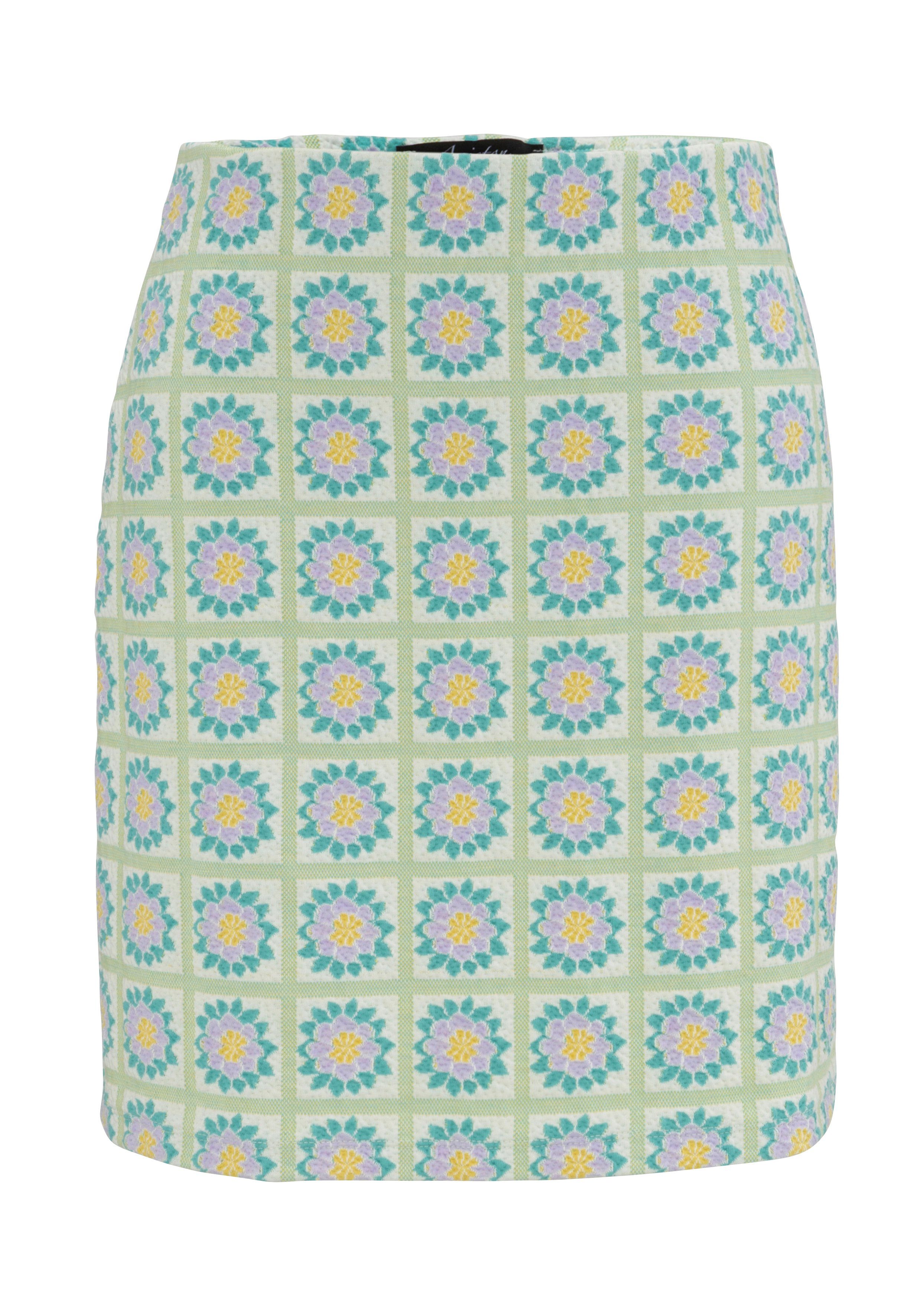 Aniston CASUAL Minirock mit farbharmonischen, geblümten Karos - NEUE KOLLEKTION