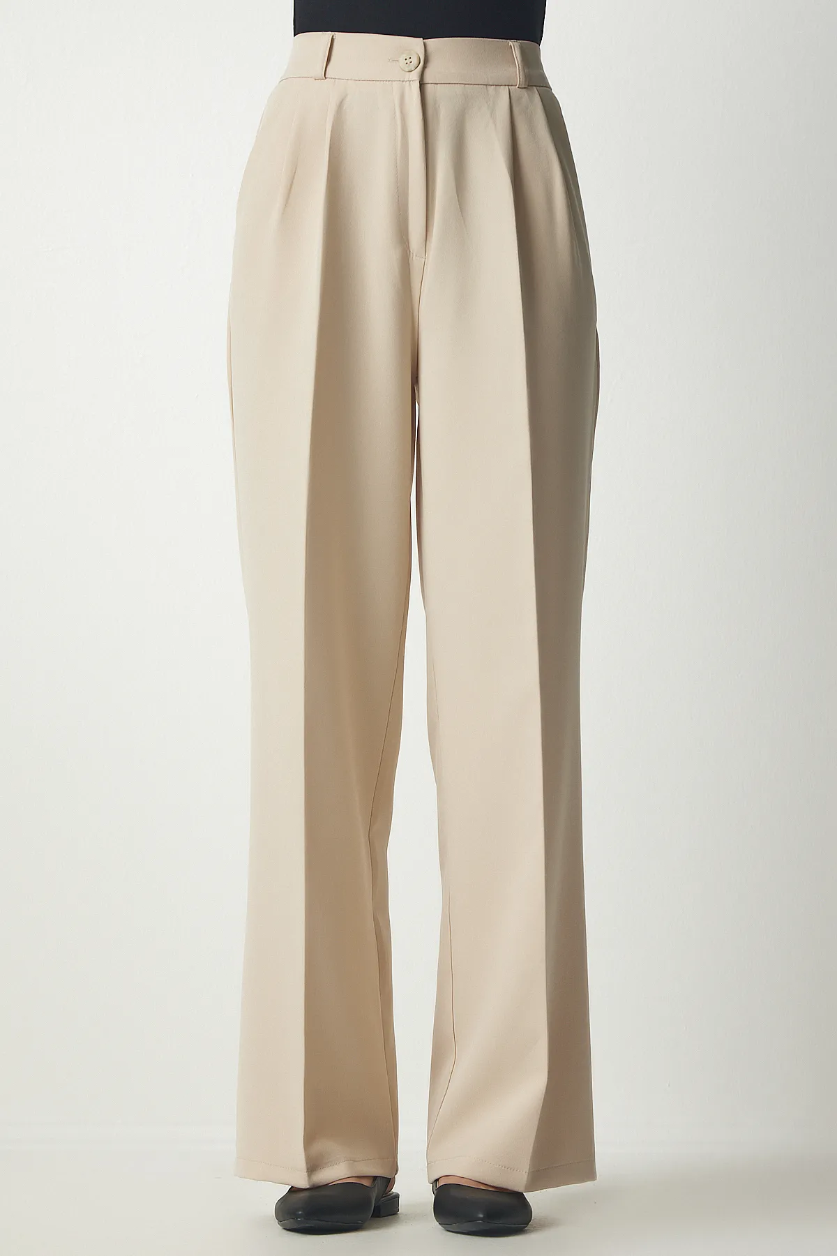 Happiness İstanbul  Damen-Palazzo-Hose mit cremefarbenen Taschen, DW00001