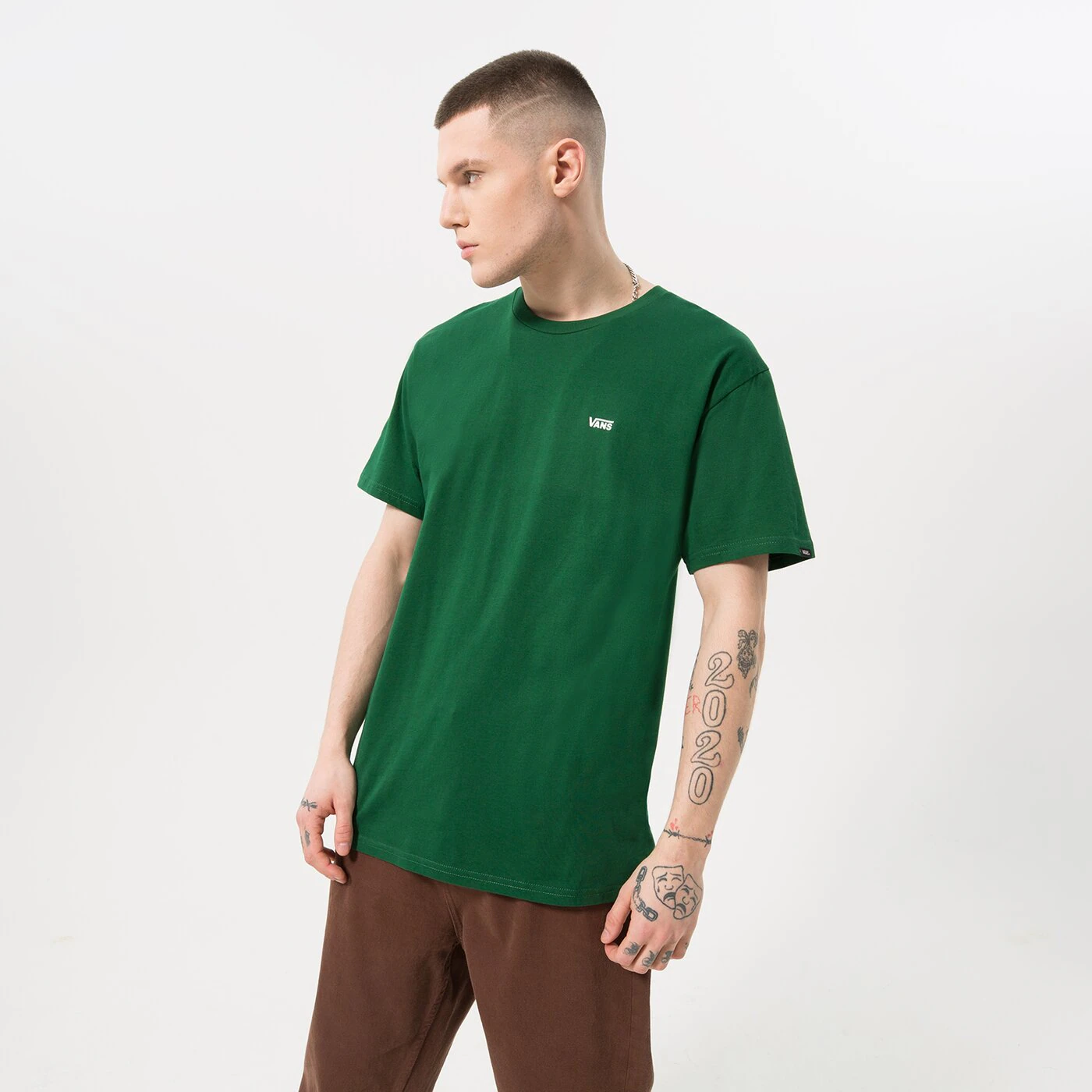 VANS T-SHIRT MN LEFT CHEST LOGO TEE EDEN-WHITE Grün