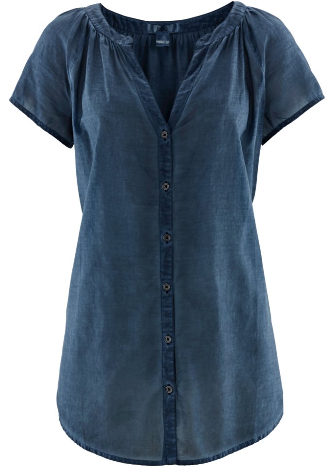 Cold-dyed-Bluse aus Bio-Baumwolle, Kurzarm