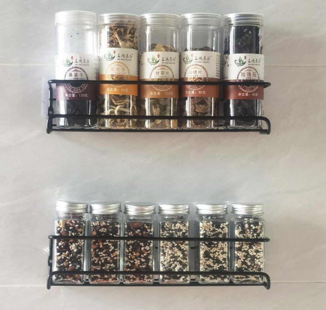 SCOKIT Gewürzregal Gewürzregal Wand Metall Hängend, Küche Gewürz Organizer Wand Küchenregal 4-tlg., Ohne Bohren Küchenzubehör Schwarz