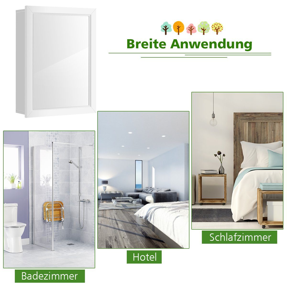 COSTWAY Badezimmerspiegelschrank mit Spiegel&Einzeltür, 50x16x66cm