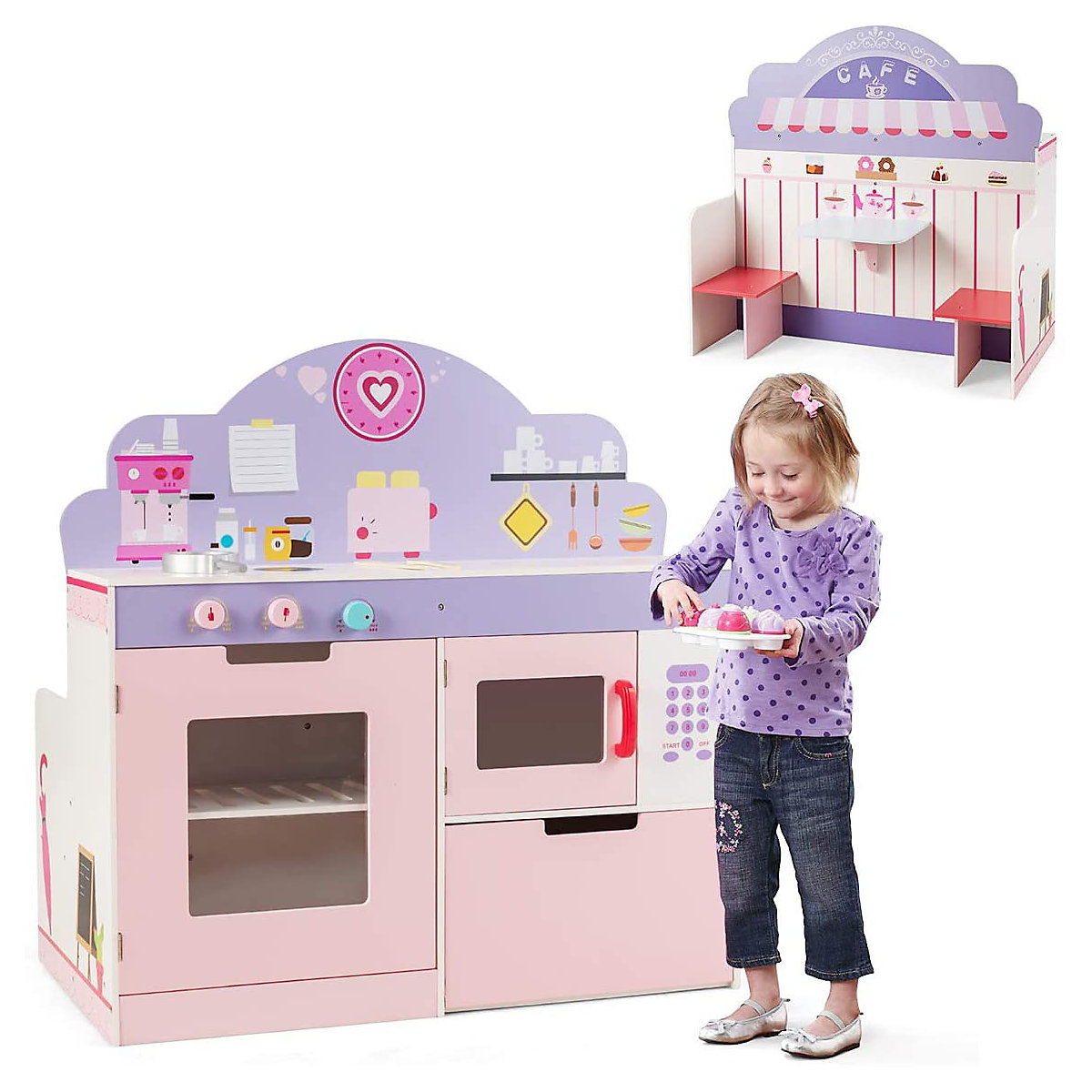 Kinderküche Spielküche doppelseitig mit Sitzgruppe