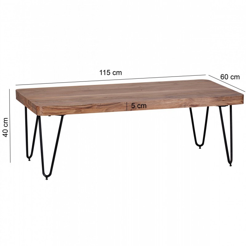 Wohnling Massivholz Akazie Couchtisch 115 x 60 x 40 cm