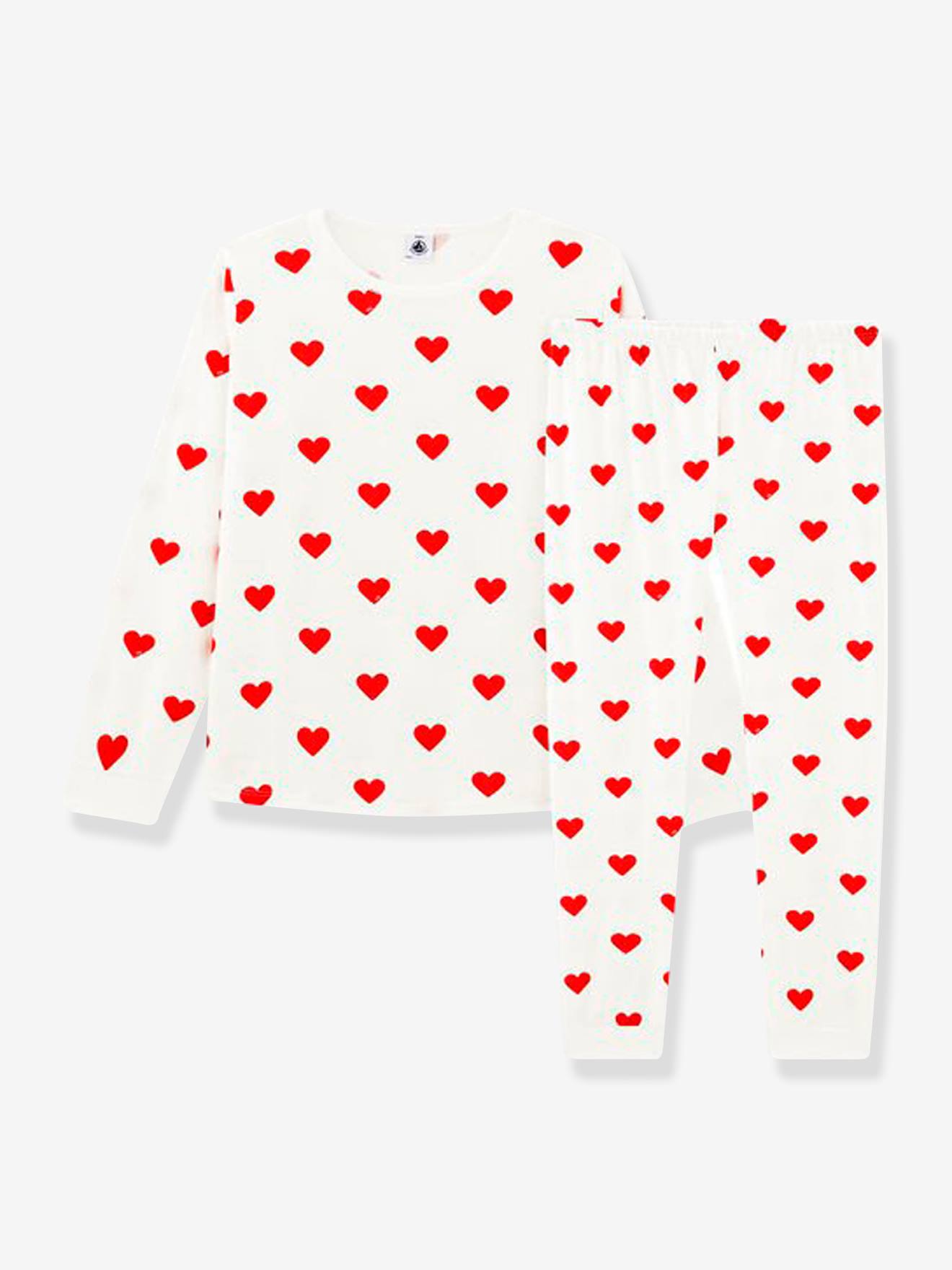 Petit Bateau Mädchen Schlafanzug aus Bio-Baumwolle PETIT BATEAU, Herzen - weiß bedruckt herzen